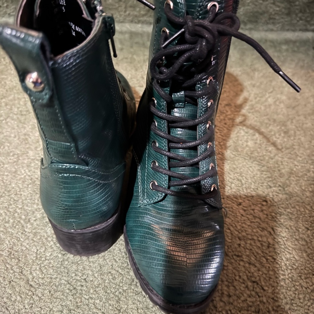 Green Lace-Up Ankle Boots